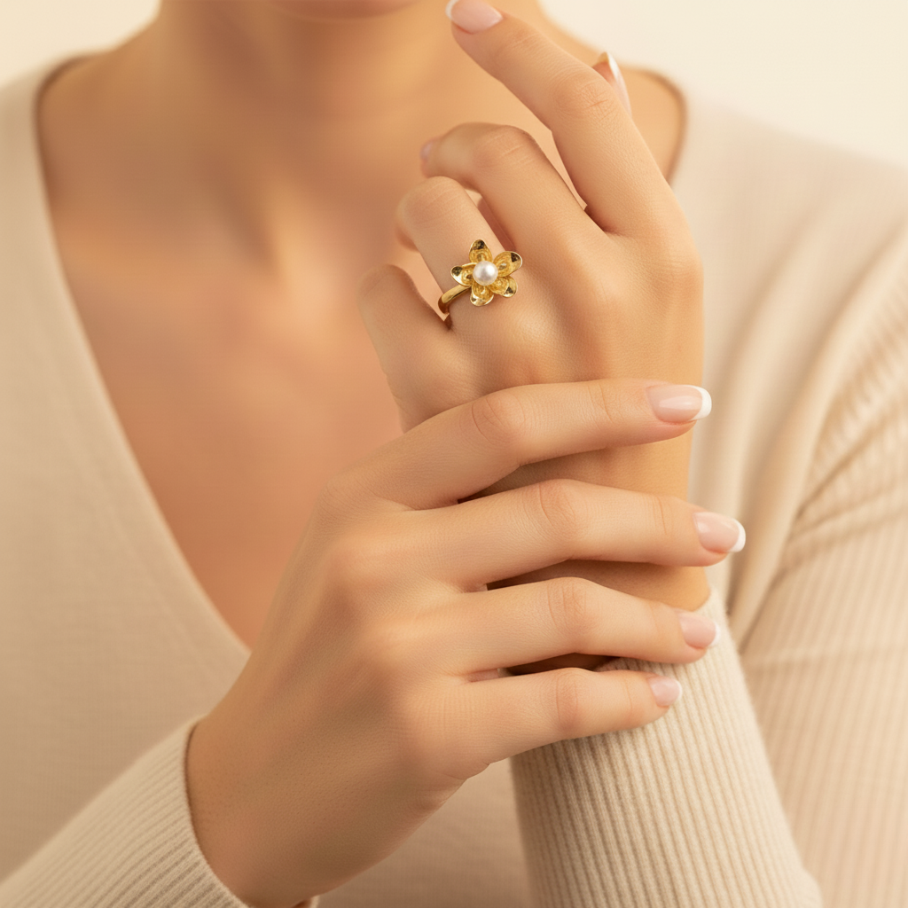 Valentina Gold — Anillo Flor con Perla