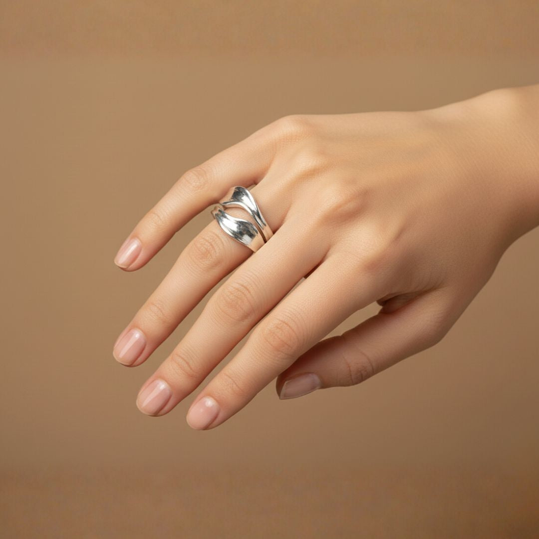 Dual Wave - Anillo doble wave Plateado