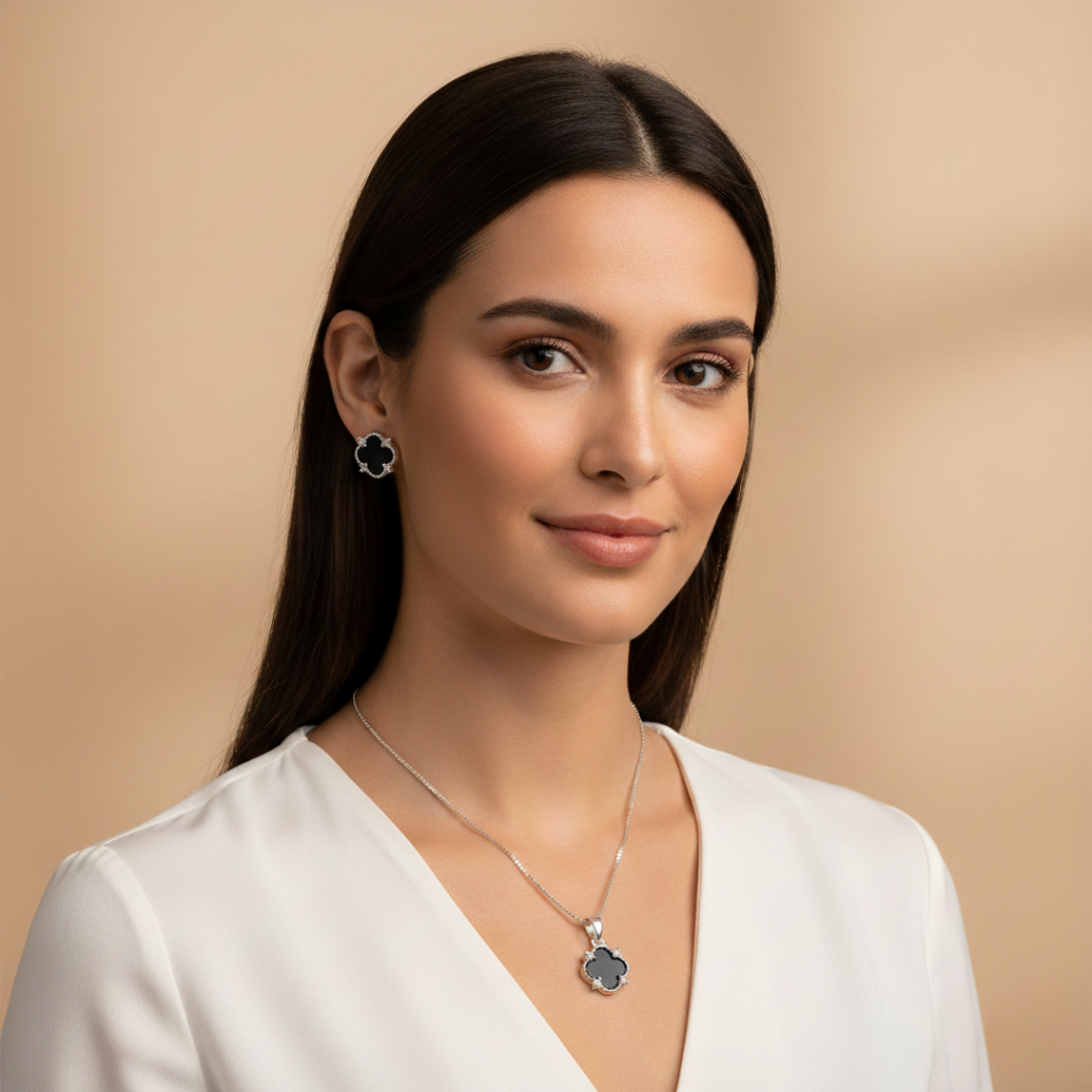 Alma Noir - Set X2: Aros Y Conjunto Flor Negro
