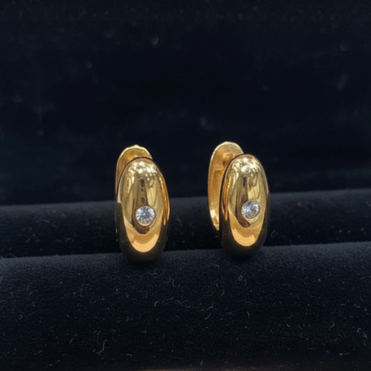 LAGRIMA DORADA ARO ARGOLLA ORO 14K CUADRADA BOMBE C/UN ZIRCON