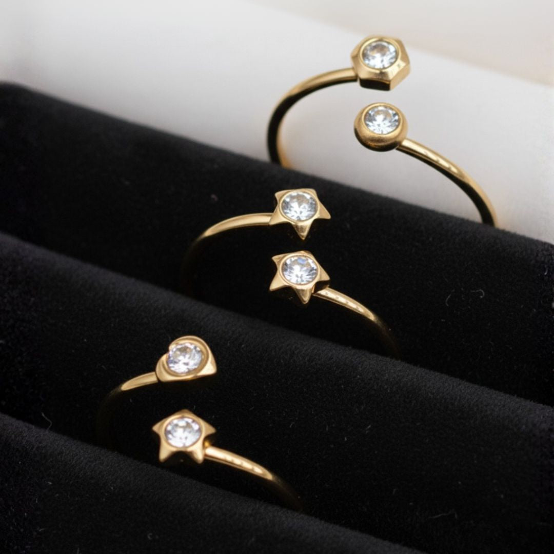 ALMA TRIPLE ANILLO DE ACERO DORADO REGULABLE X3