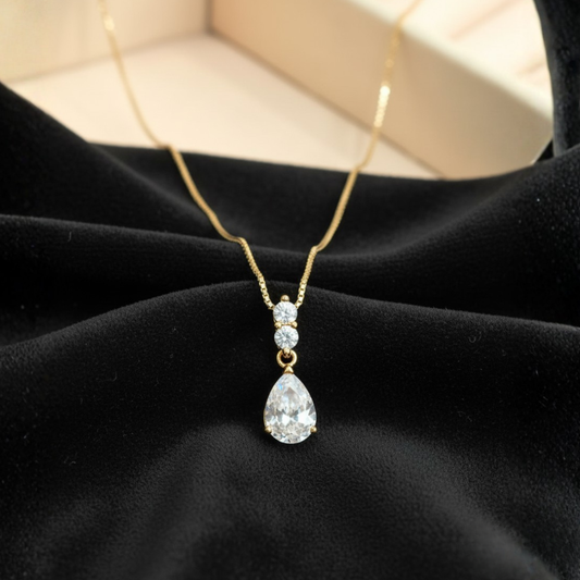 PURE DROP CONJUNTO CADENA -DIJE ORO 14K TIPO GOTA C/ZIRCON