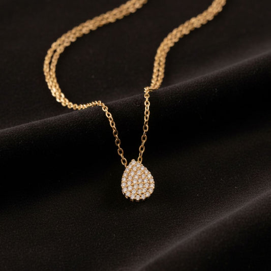 COLLAR GOLDEN DROP LUXE DE ACERO DORADO GOTA MICROPAVE