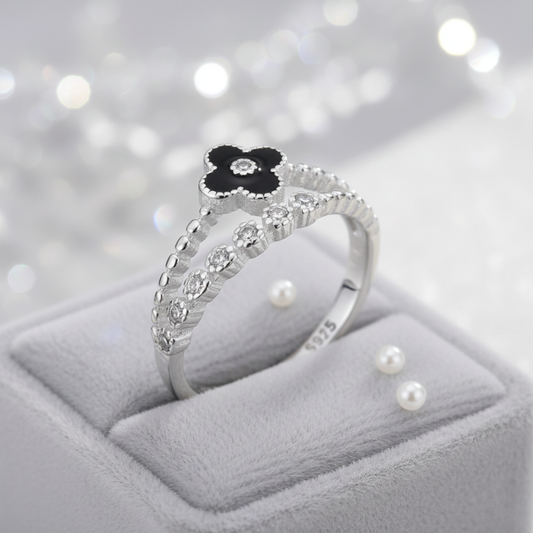 Noir Bloom — Anillo  de Plata 925