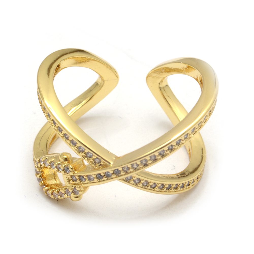 Lazo de Luz - Anillo Cruzado Dorado con Zirconias Brillantes